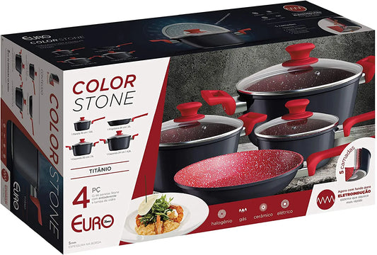 Jogo de Panelas Antiaderente Color Stone Titanio 4 Peças Euro